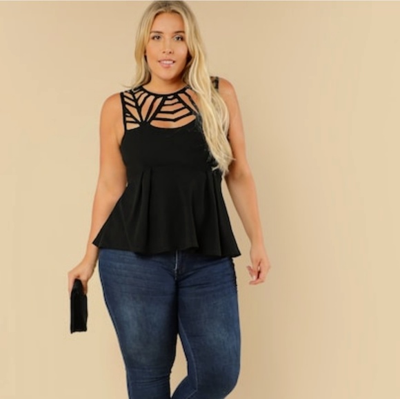 1 left Cage Chest Peplum dressy tank Top - Picture 2 of 7